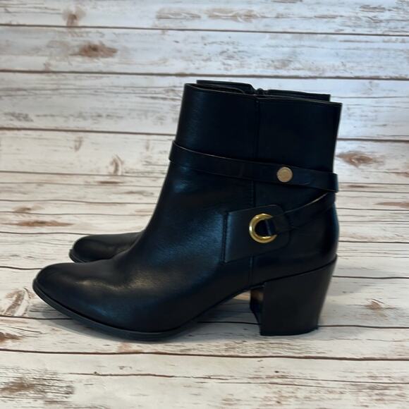 Anne Klein Black Leather Heeled Boots - Picture 3 of 12
